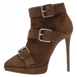 Pre Owned Giuseppe Zanotti Brown Buckled Suede Emy Platform Ankle Boots Size 40
