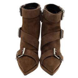 Pre Owned Giuseppe Zanotti Brown Buckled Suede Emy Platform Ankle Boots Size 40