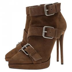 Pre Owned Giuseppe Zanotti Brown Buckled Suede Emy Platform Ankle Boots Size 40