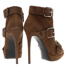 Pre Owned Giuseppe Zanotti Brown Buckled Suede Emy Platform Ankle Boots Size 40