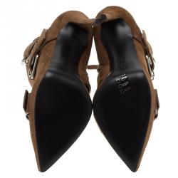 Pre Owned Giuseppe Zanotti Brown Buckled Suede Emy Platform Ankle Boots Size 40