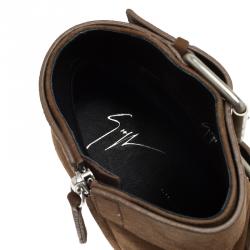 Pre Owned Giuseppe Zanotti Brown Buckled Suede Emy Platform Ankle Boots Size 40