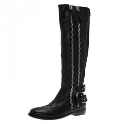مملوكة مسبقًا Giuseppe Zanotti Black Leather Zip Trimmed Cobain Knee Boots Size 41