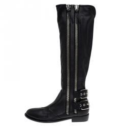 مملوكة مسبقًا Giuseppe Zanotti Black Leather Zip Trimmed Cobain Knee Boots Size 41