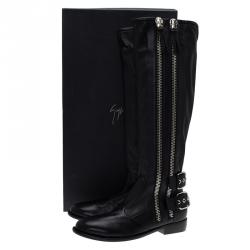 مملوكة مسبقًا Giuseppe Zanotti Black Leather Zip Trimmed Cobain Knee Boots Size 41