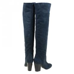 مملوكة مسبقًا بوت للركبة جوسيبي زانوتي نابوكو جلد كحلي كعب مربع مقاس 38