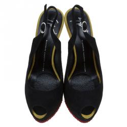 مملوكة مسبقًا Giuseppe Zanotti Tri Color Suede Embellished Peep Toe Platform Slingback Sandals Size 39