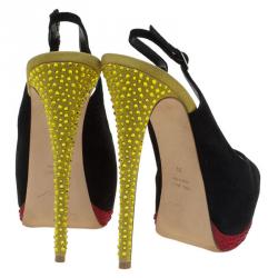 مملوكة مسبقًا Giuseppe Zanotti Tri Color Suede Embellished Peep Toe Platform Slingback Sandals Size 39