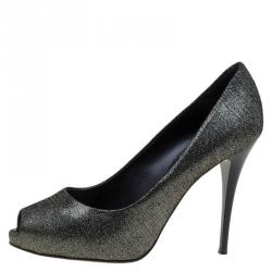 Pre Owned Giuseppe Zanotti Grey Metalllic Suede Peep Toe Pumps Size 37