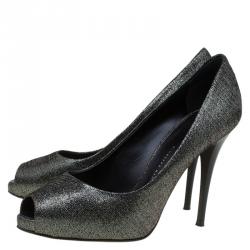 Pre Owned Giuseppe Zanotti Grey Metalllic Suede Peep Toe Pumps Size 37
