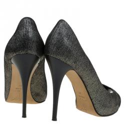 Pre Owned Giuseppe Zanotti Grey Metalllic Suede Peep Toe Pumps Size 37