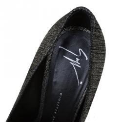 Pre Owned Giuseppe Zanotti Grey Metalllic Suede Peep Toe Pumps Size 37