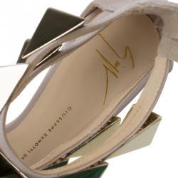 مملوكة مسبقًا Giuseppe Zanotti Beige Leather Pyramid Stud Embellished Sandals Size 37