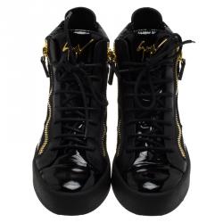 Pre Owned Giuseppe Zanotti Black Patent Leather High Top Sneakers Size 40