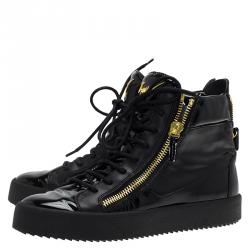 Pre Owned Giuseppe Zanotti Black Patent Leather High Top Sneakers Size 40