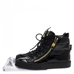 Pre Owned Giuseppe Zanotti Black Patent Leather High Top Sneakers Size 40