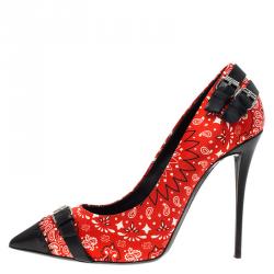 Pre Owned حذاء كعب عالى جوسيبي زانوتي جلد وساتان أحمر مورد مقاس 40