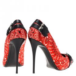 Pre Owned حذاء كعب عالى جوسيبي زانوتي جلد وساتان أحمر مورد مقاس 40