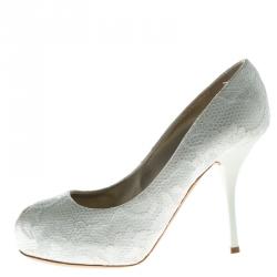 Pre Owned Giuseppe Zanotti White Lace and Satin Peep Toe Platform Pumps Size 40