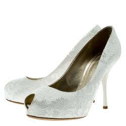 Pre Owned Giuseppe Zanotti White Lace and Satin Peep Toe Platform Pumps Size 40
