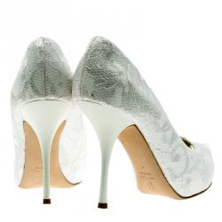 Pre Owned Giuseppe Zanotti White Lace and Satin Peep Toe Platform Pumps Size 40