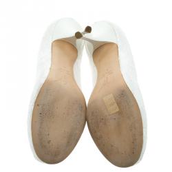 Pre Owned Giuseppe Zanotti White Lace and Satin Peep Toe Platform Pumps Size 40
