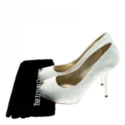 Pre Owned Giuseppe Zanotti White Lace and Satin Peep Toe Platform Pumps Size 40