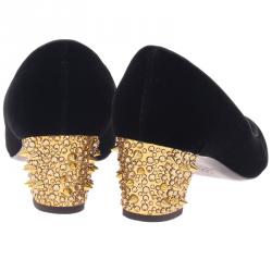 Pre Owned Giuseppe Zanotti Black Velvet Spiked Block Heel Pumps Size 38