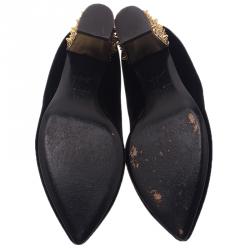 Pre Owned Giuseppe Zanotti Black Velvet Spiked Block Heel Pumps Size 38