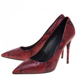 Pre Owned حذاء كعب عالي جوسيبي زانوتي جلد ثعبان أحمر منقوش مقدمة مدببة مقاس 39