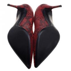 Pre Owned حذاء كعب عالي ج وسيبي زانوتي جلد ثعبان أحمر منقوش مقدمة مدببة مقاس 39