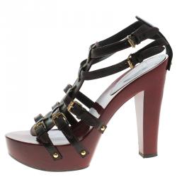 Pre Owned صندل سلايد جوسيبي زانوتي جلد أسود سيور متعددة مقاس 38.5