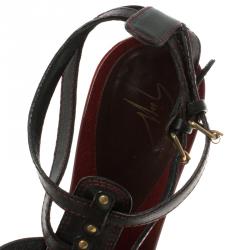 Pre Owned صندل سلايد جوسيبي زانوتي جلد أسود سيور متعددة مقاس 38.5