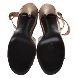 مملوكة مسبقًا Giuseppe Zanotti Beige Canvas and Leather Ankle Wrap Open Toe Booties Size 36.5