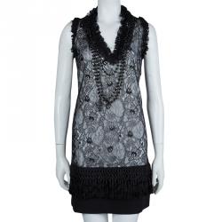 Pre Owned Givenchy Black Lace Beaded Necklace Detail Tassel Bottom Sleeveless Dress M