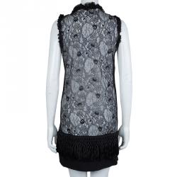 Pre Owned Givenchy Black Lace Beaded Necklace Detail Tassel Bottom Sleeveless Dress M