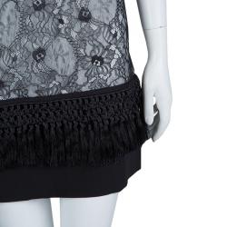 Pre Owned Givenchy Black Lace Beaded Necklace Detail Tassel Bottom Sleeveless Dress M