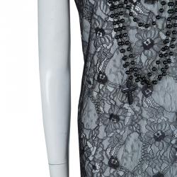 Pre Owned Givenchy Black Lace Beaded Necklace Detail Tassel Bottom Sleeveless Dress M