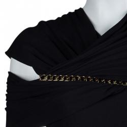 Pre Owned Givenchy Black Knit Draped Shoulder Fitted Midi Dress M