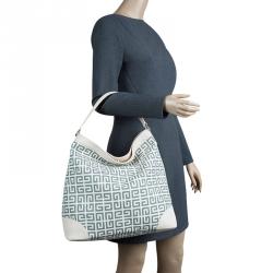 Pre Owned Givenchy Beige/Grey Coated Canvas Logo Print Hobo