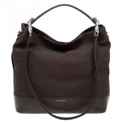 Givenchy Brown Canvas Large Logo Print Hobo