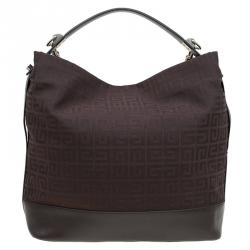 Givenchy Brown Canvas Large Logo Print Hobo