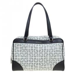 Givenchy Beige/Black Coated Canvas Logo Print Boston Bag