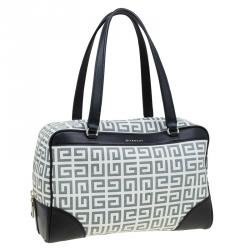 Givenchy Beige/Black Coated Canvas Logo Print Boston Bag