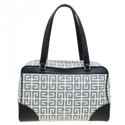 Givenchy Beige/Black Coated Canvas Logo Print Boston Bag
