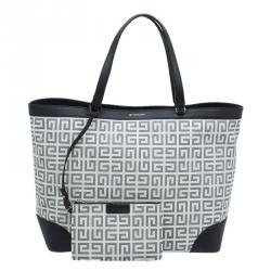 Givenchy Black/Off White Logo Print Coated Canvas Antigona Shopper Tote