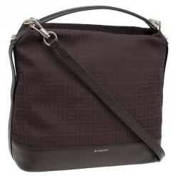 Pre Owned Givenchy Brown Canvas Large Logo Print Hobo