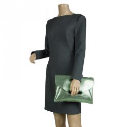 Pre Owned Givenchy Metallic Green Antigona Envelope Clutch