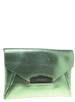 Pre Owned Givenchy Metallic Green Antigona Envelope Clutch