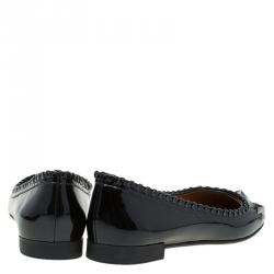 Pre Owned حذاء باليرينا فلات جيفنشي مرصع نجوم تفاصيل جلد مخيط لامع أسود مقاس 38